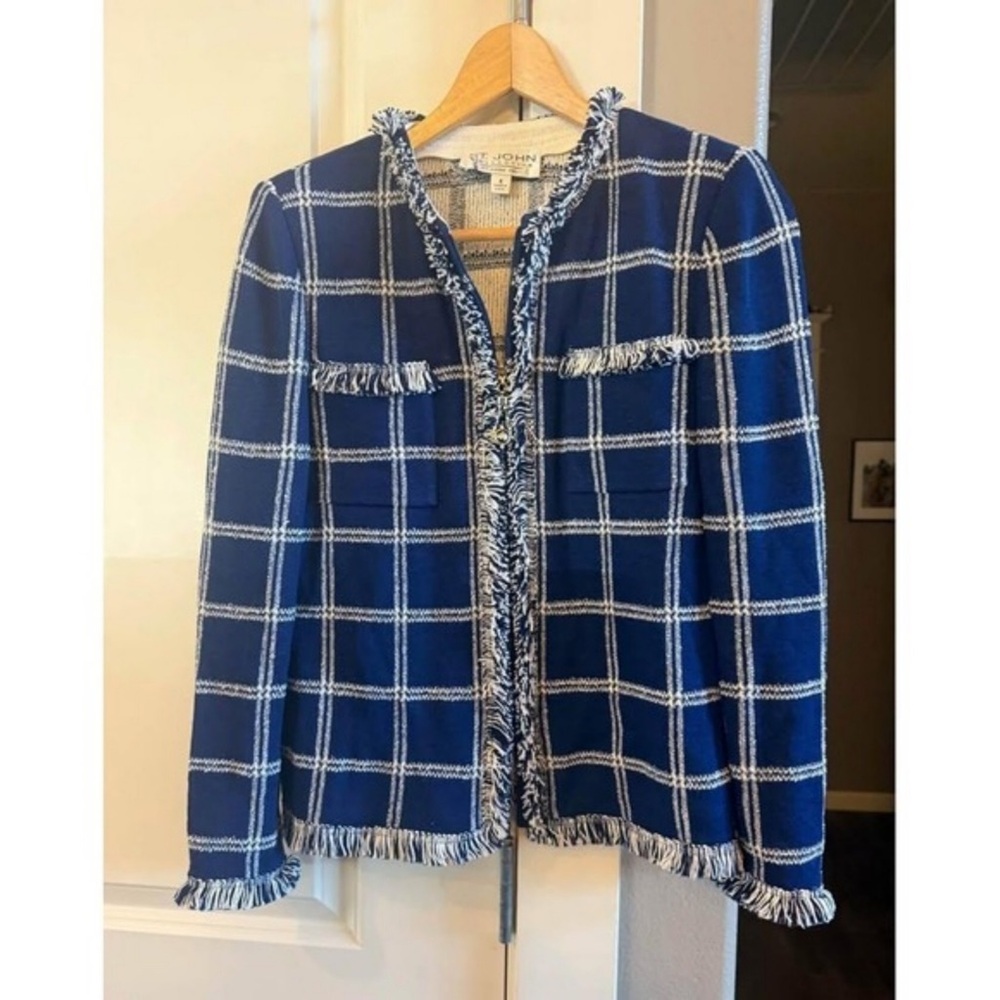 J. Crew Navy Checkered Blazer with Fringe